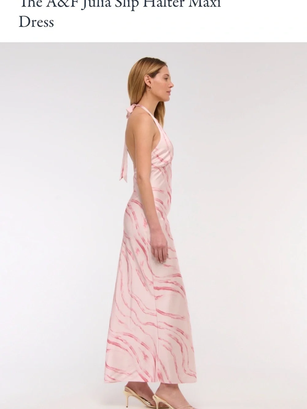 NWT. XL Petite. Abercrombie & Fitch Julia Halter Slip Maxi Dress in Pink Marble